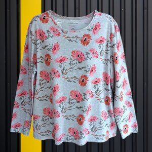 Croft&Barrow Womens Top The Classic Tee Long Sleeves Gray Floral Size XL